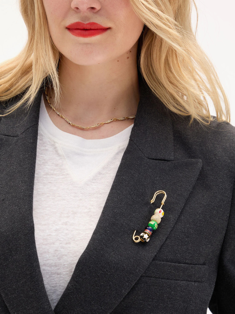 Beaded Blazer Pin in Vintage Gold/Multi