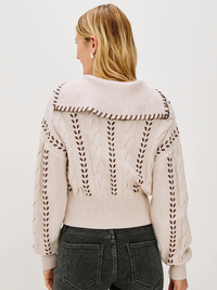 Lune Whip Stitch Cardigan Sweater in Oatmeal