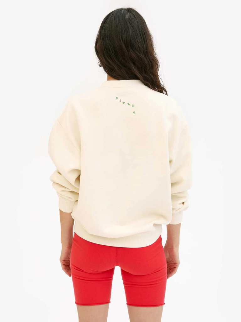 Embroidered Le Weekend Sweatshirt in Cream w/ Green