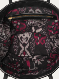 Marny Embossed Leather Tote in Black Check