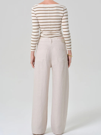 Brynn Drawstring Linen Trouser in Pale Stone