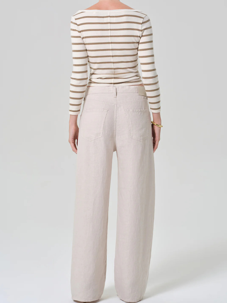 Brynn Drawstring Linen Trouser in Pale Stone
