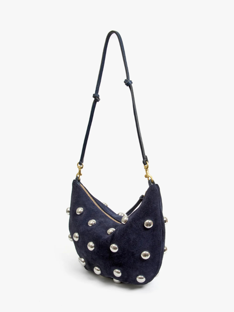 Lune Bag in Navy Suede w/ Studs