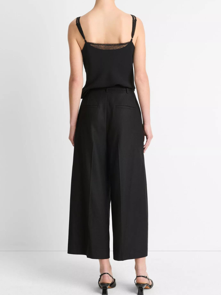 Mid-Rise Brushed Flannel Culotte in Black