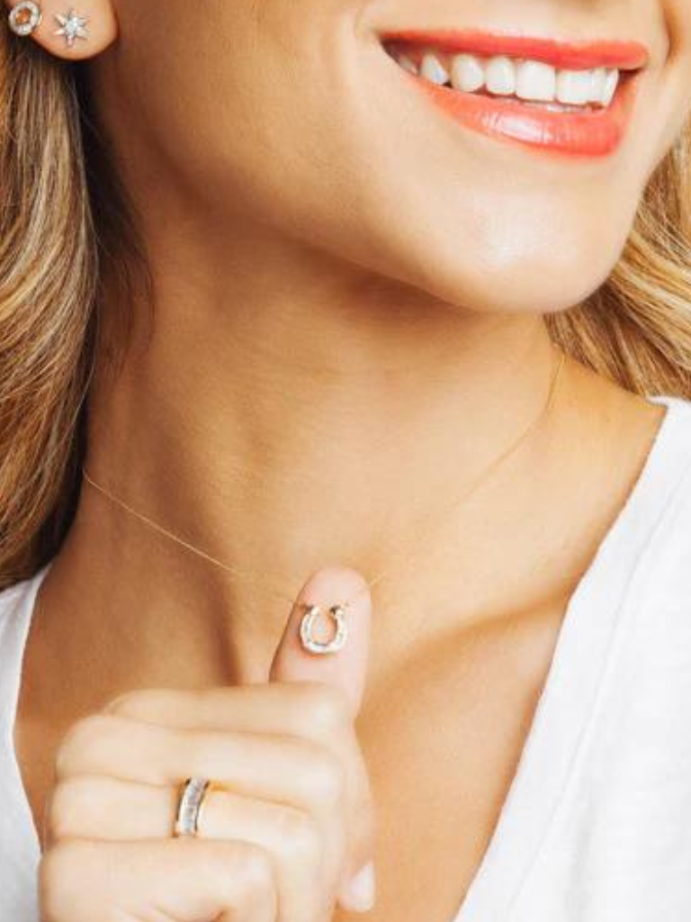 Baguette Horsehoe Necklace in 14k Yellow Gold