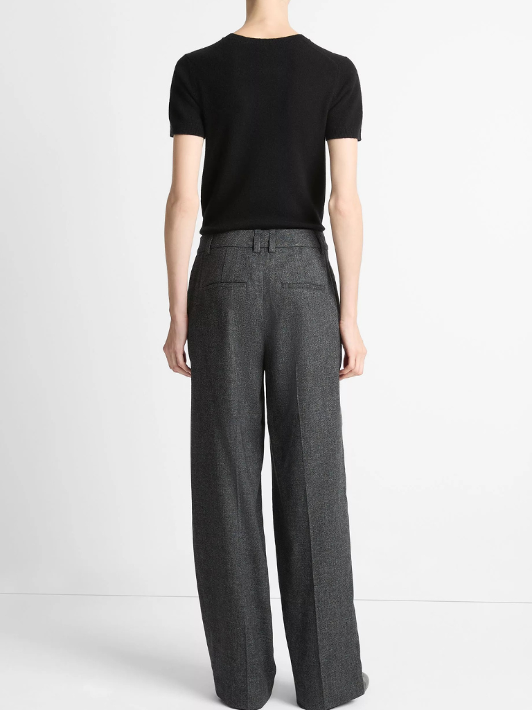Italian Jaspe Pintuck High-Waist Wide-Leg Pant in Heather Grey