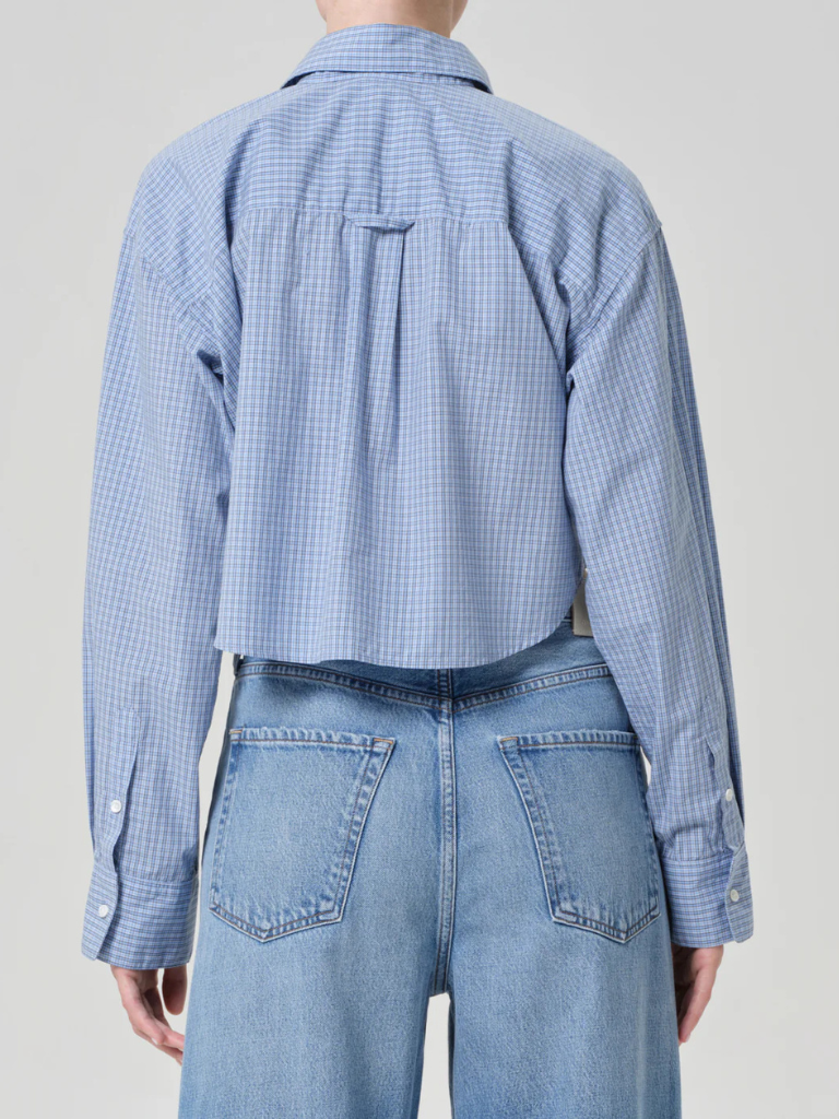 Ana Cropped Shirt in Banker Blue Plaid