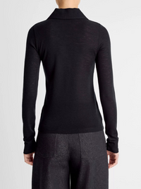 Wool Long-Sleeve Polo Top in Coastal Blue