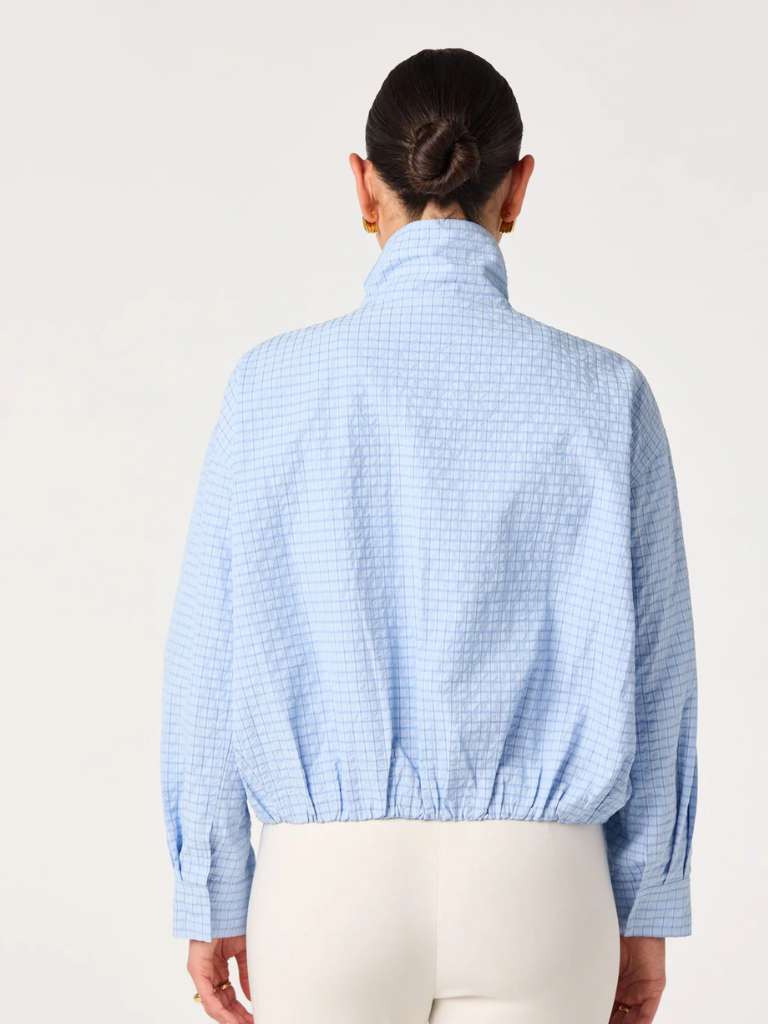Cooper Funnel Neck Jacket in Blue Plaid
