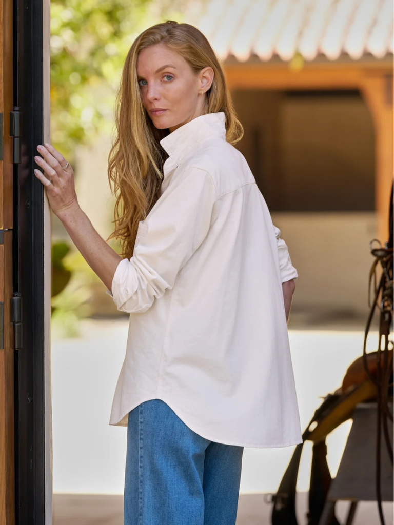 Waverly Button-Up Tee in Vintage White