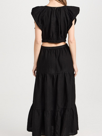 Ginger Woven Linen Cut-out Dress in Black