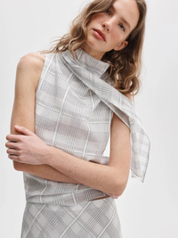 Adela Cotton-Silk Plaid Top in White Plaid