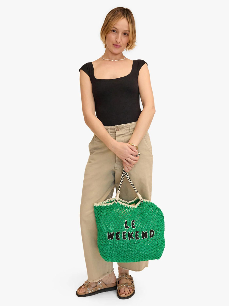 L'ete Tote in Green Crochet with Black Le Weekend