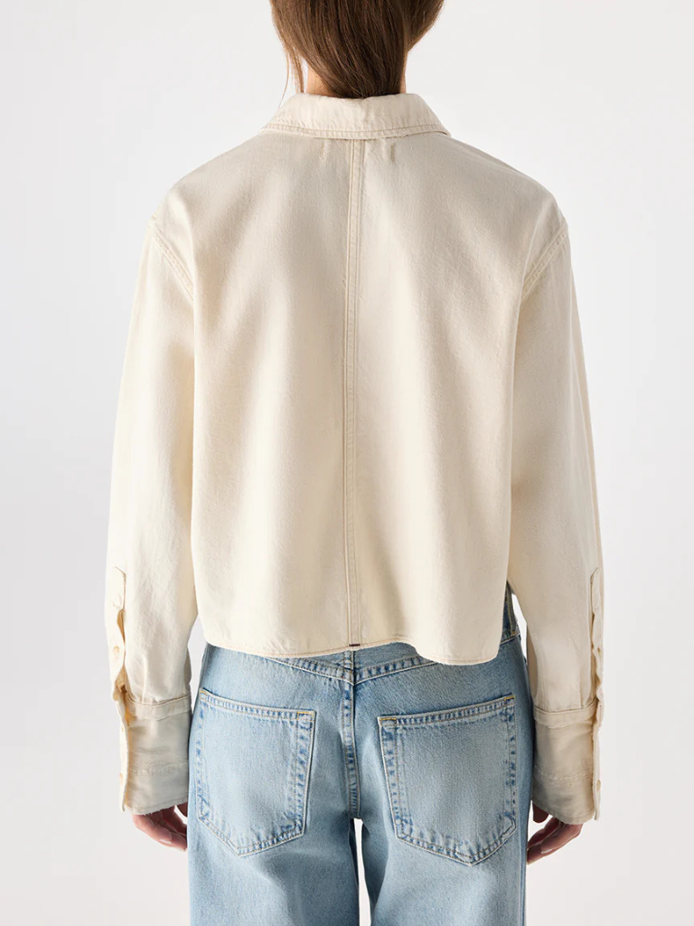 Abigail Cropped Denim Shirt in Bone