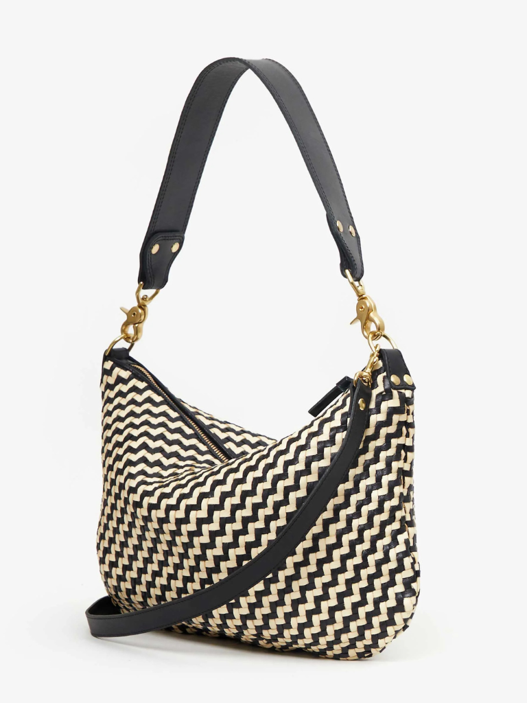 Moyen Messenger in Black/Cream Woven Zig-Zag
