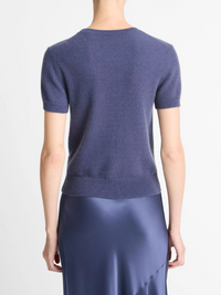 Wool & Cashmere-Blend Short-Sleeve Sweater in Dark Periwinkle