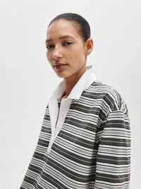 Kelly Boxy Striped Long-Sleeve Polo in Green Multi