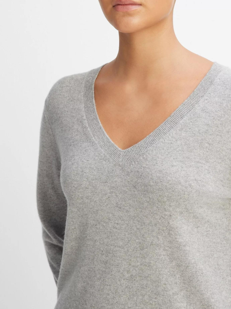 Cashmere Weekend V-Neck Sweater in Heather Steel