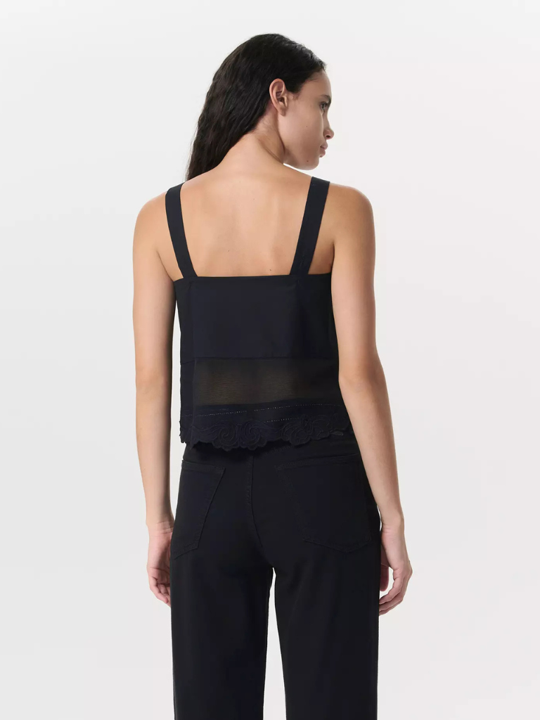 Clem Lace-Trim Poplin Tank Top in Black