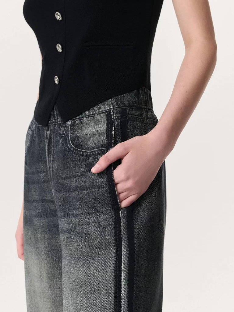 Miramar Terry Wide-Leg Track Pants in Washed Black