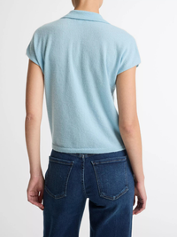 Cashmere-Silk Short-Sleeve Polo Sweater in Clearwater
