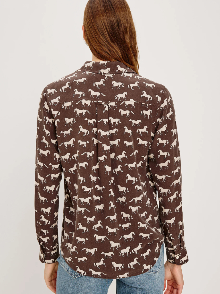 Kate Button Down in Ivory Horses