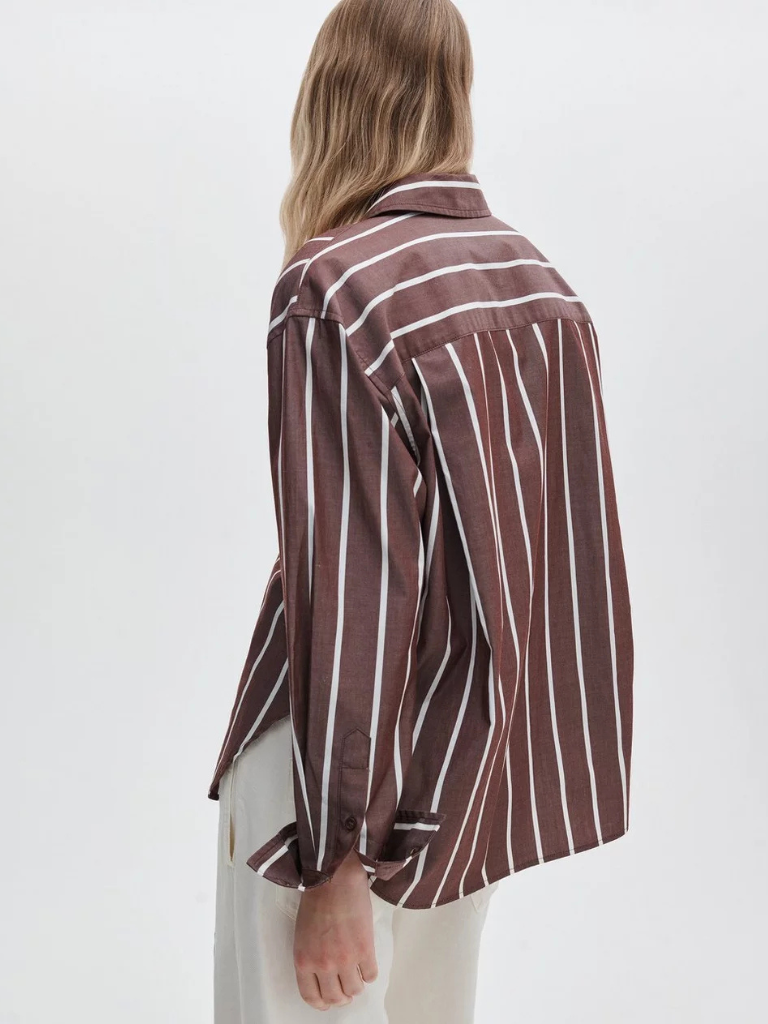 Connie Poplin Shirt in Rosewood Stripe