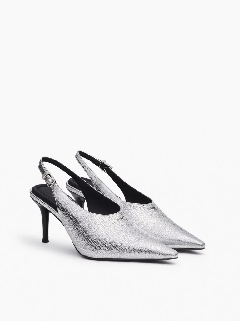 Mercer Leather Slingbacks in Silver