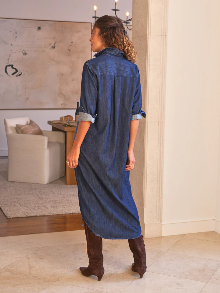 Rory Maxi Shirtdress in Vintage Dark Indigo Wash