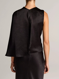 Satin Asymmetric Draped Cape Top in Black