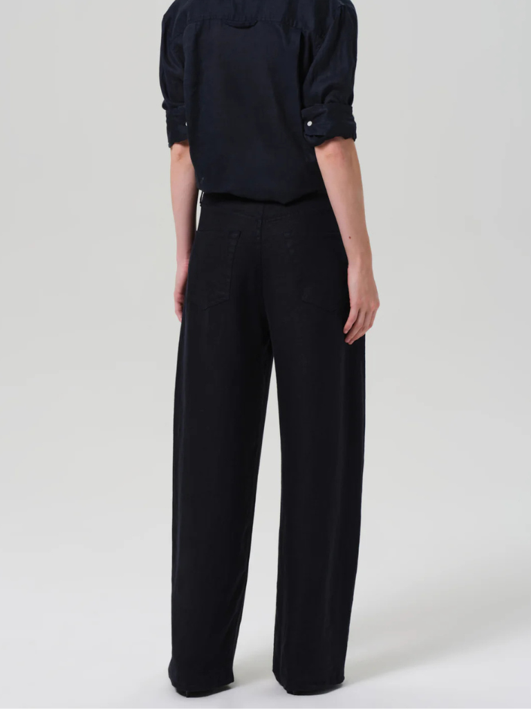 Brynn Drawstring Linen Trouser in True Navy