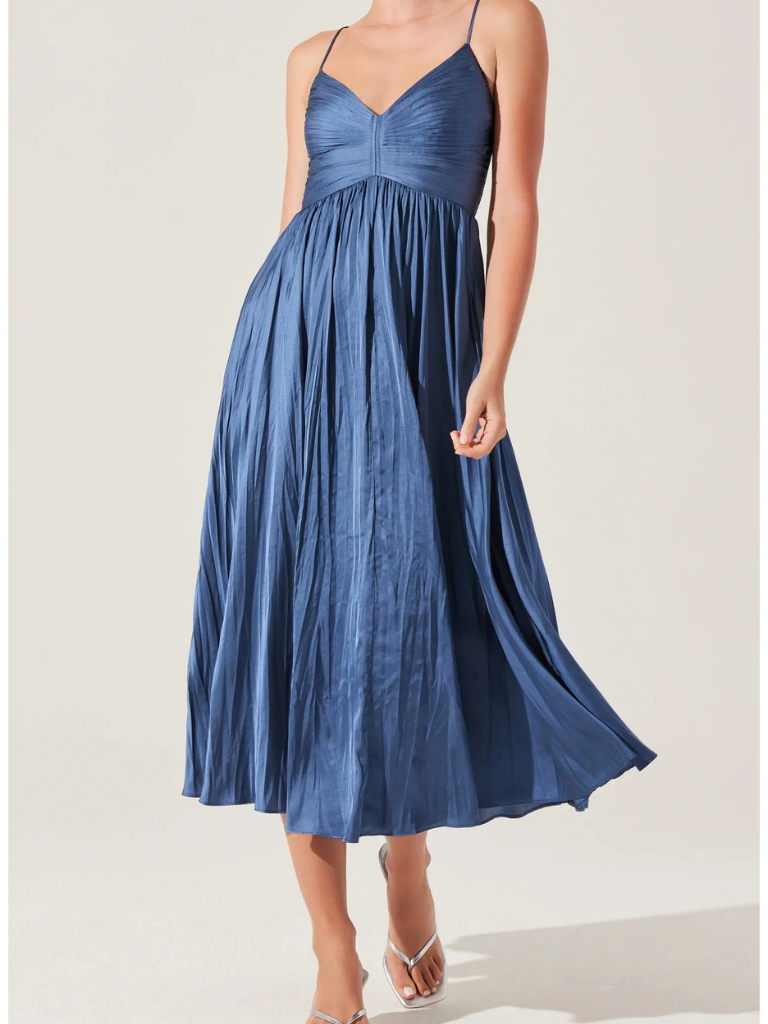 ASTR the Label | Maeve Pleated Midi Dress in Slate Blue