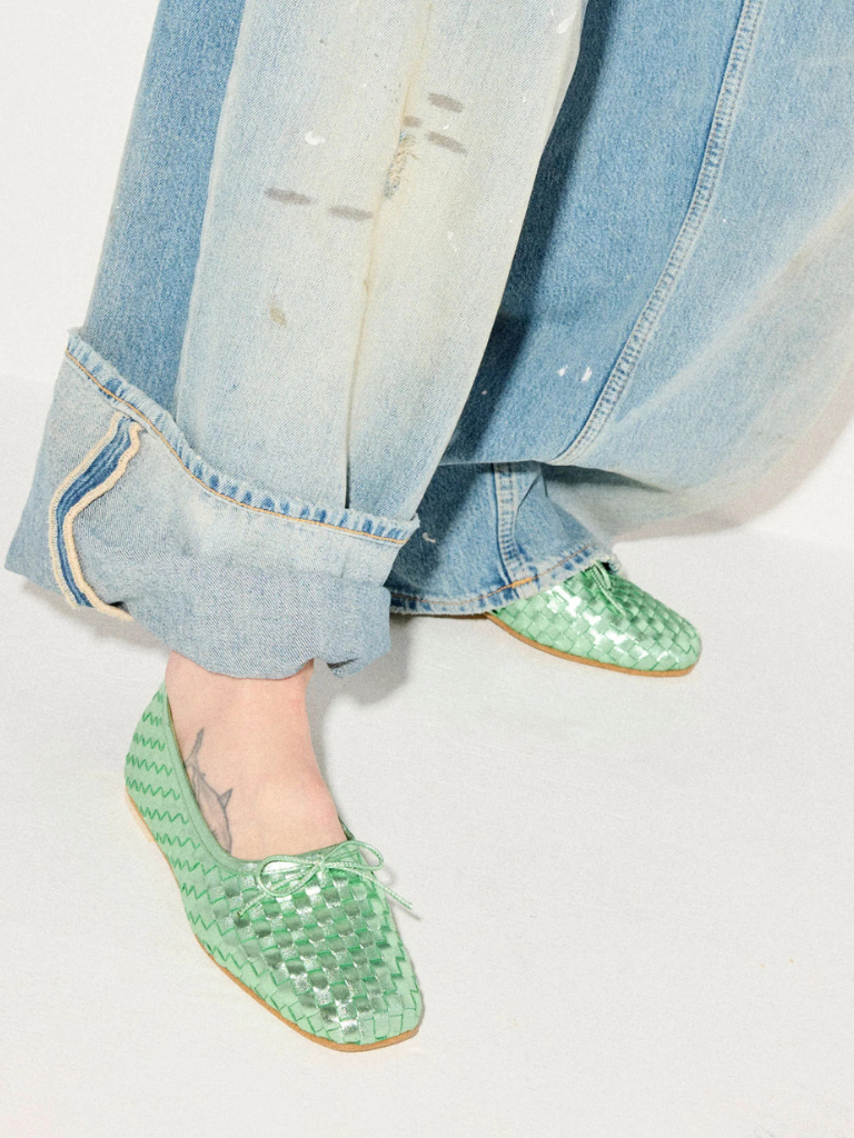 Jada Woven Ballet Flat in Mint Metallic