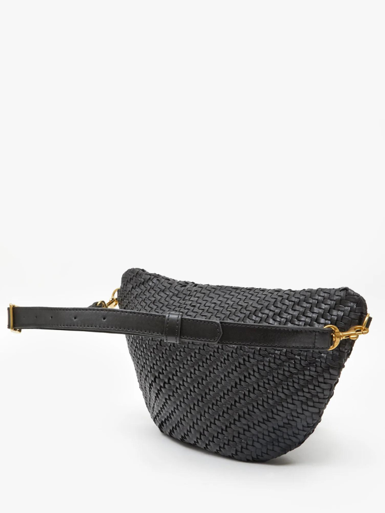 Clare V. Woven Leather Belt Bag in Black Rattan