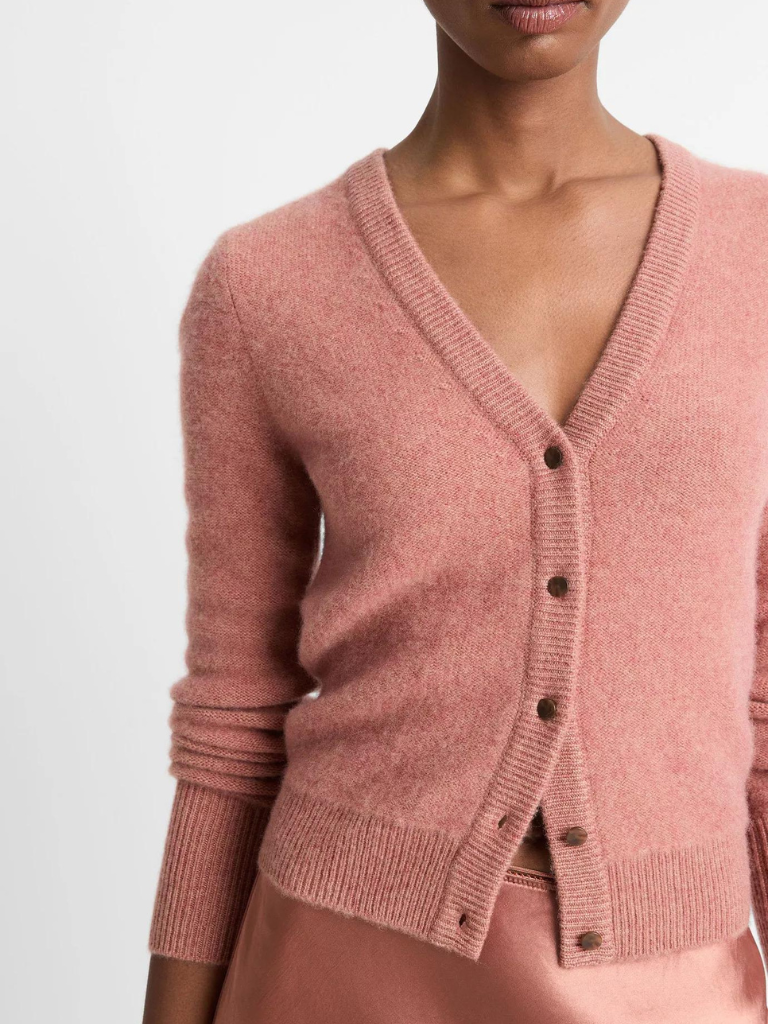 Plush Cashmere Cardigan in Heather Vintage Rose