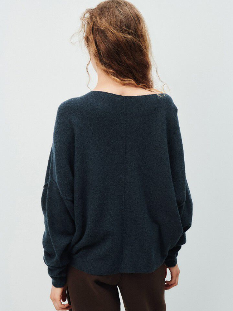 Damsville Boatneck Sweater in Navy/Black Melange
