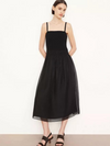 Smocked Mixed Media Cami Dress in Black