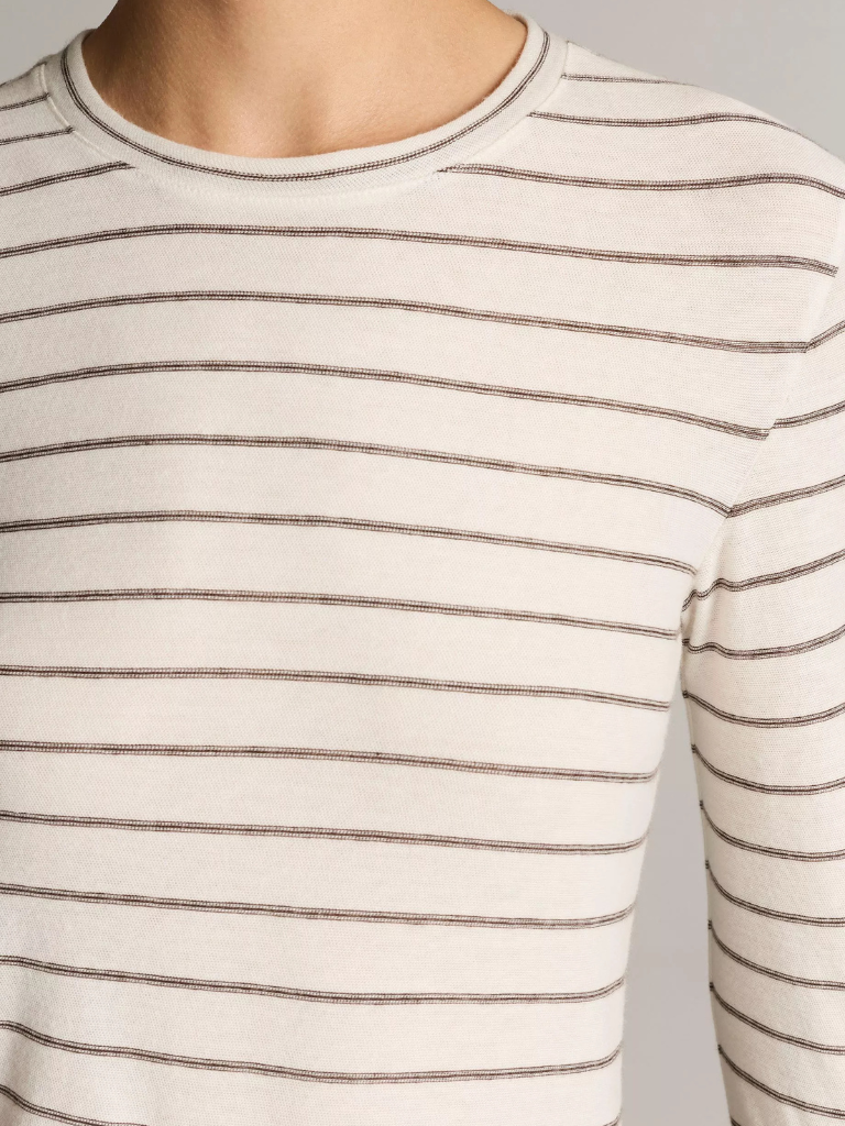 Striped Cotton Long-Sleeve T-Shirt in Off White Combo