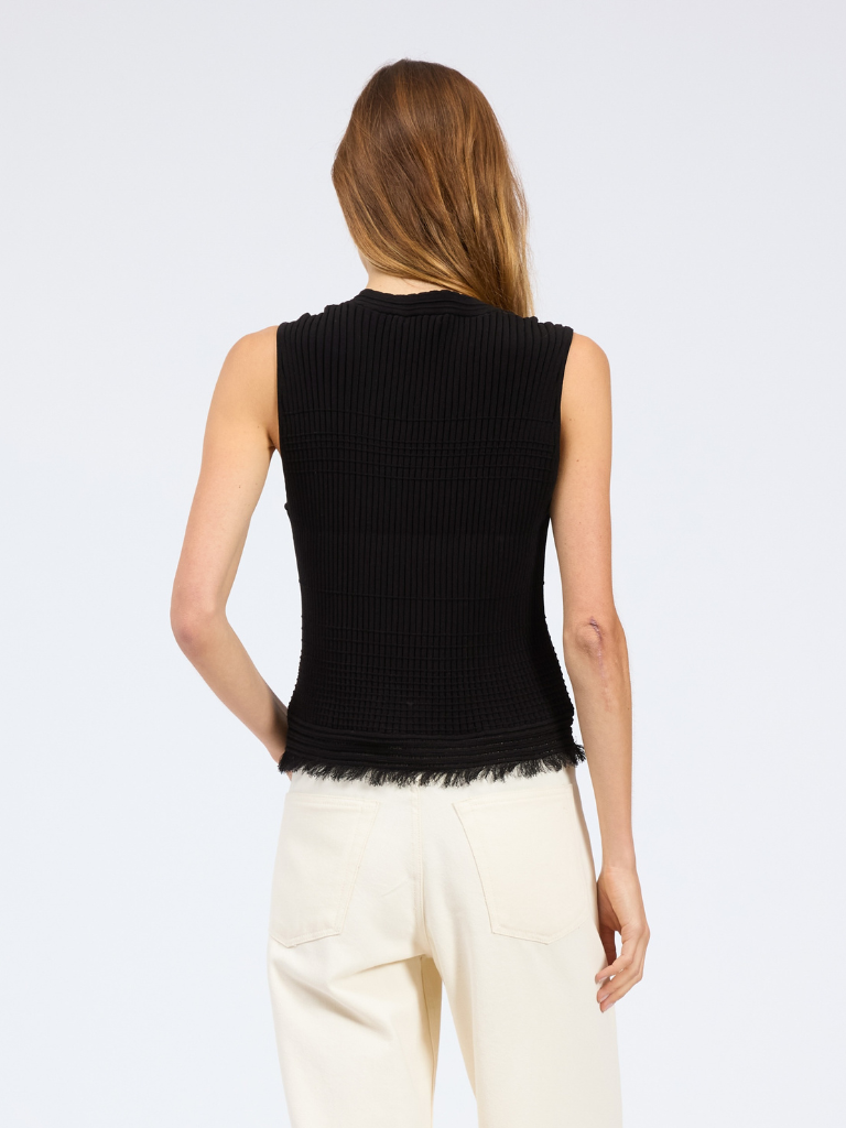 Ayan Rib Knit Fringe Trim Tank in Black