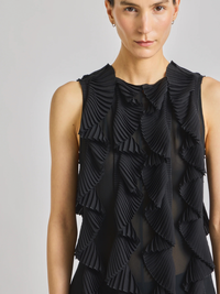 Neo Organza Pleated Top in Black