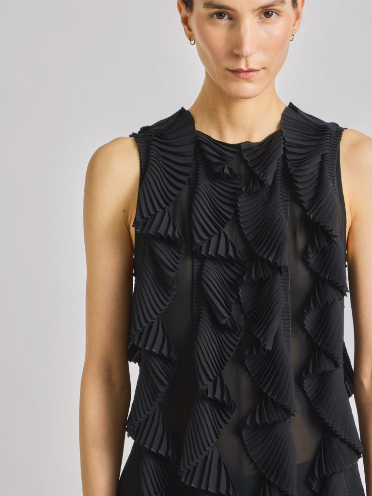 Neo Organza Pleated Top in Black