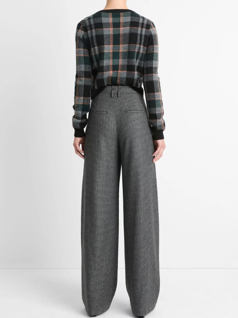 High Waisted Wide Leg Trouser in Microcheck