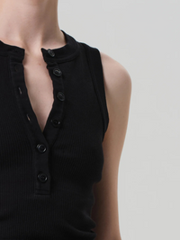 Caralyn Button Front Rib Tank in Black