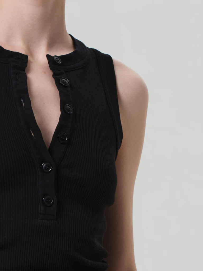 Caralyn Button Front Rib Tank in Black