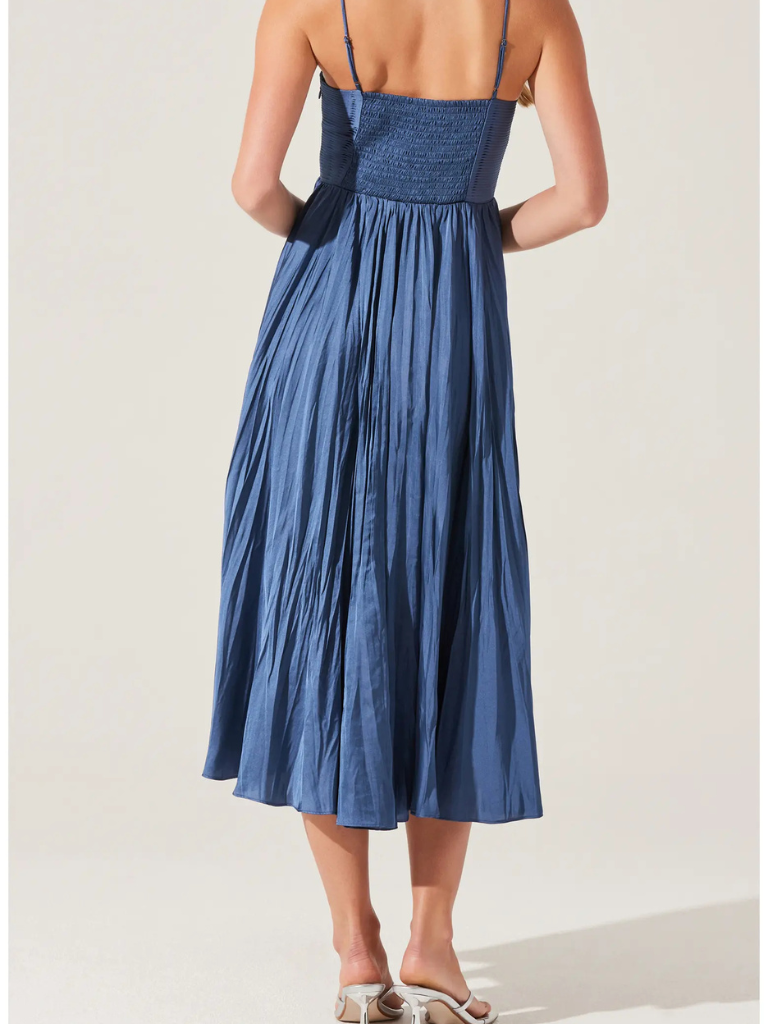 Maeve Pleated Midi Dress in Slate Blue