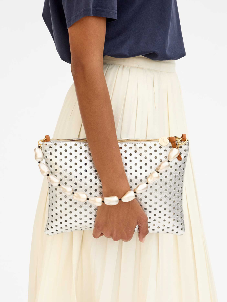 Flat Clutch w/Tabs in Perforated Silver Punch Hole