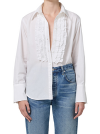 Ruffle Tuxedo Shirt in White