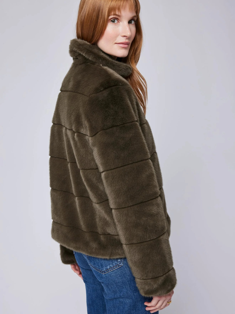 Ellington Clipped Faux Fur Jacket in Olive