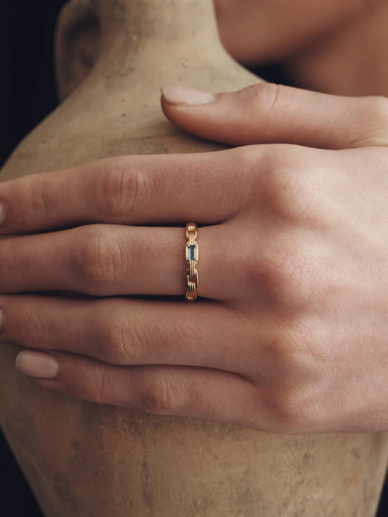 Ava Ring in Gold/Blue Topaz