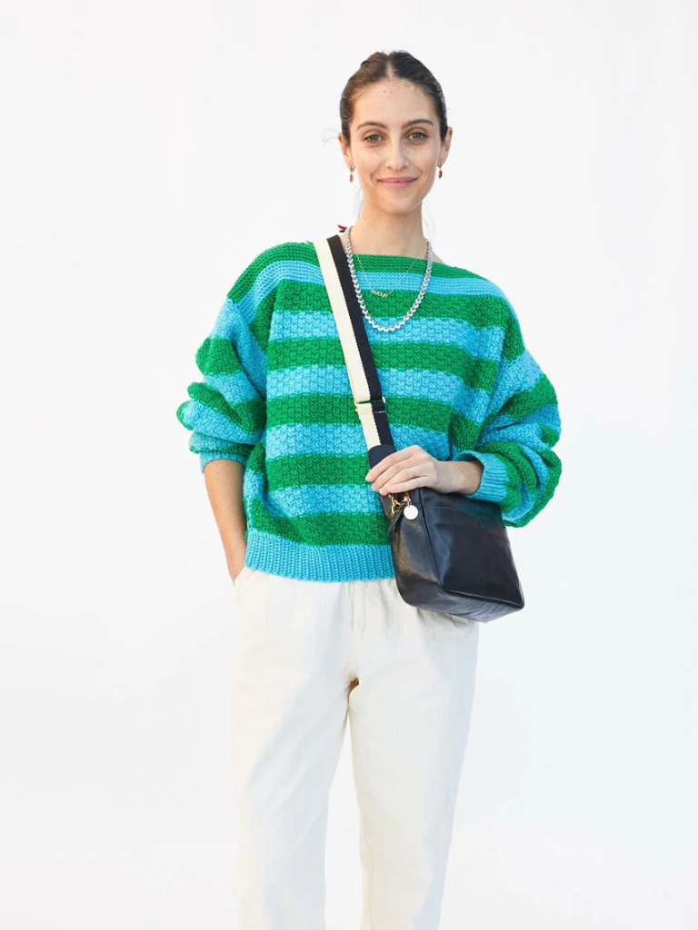 Adjustable Cotton Webbing Crossbody Strap in Black and Cream w/Black Tabs